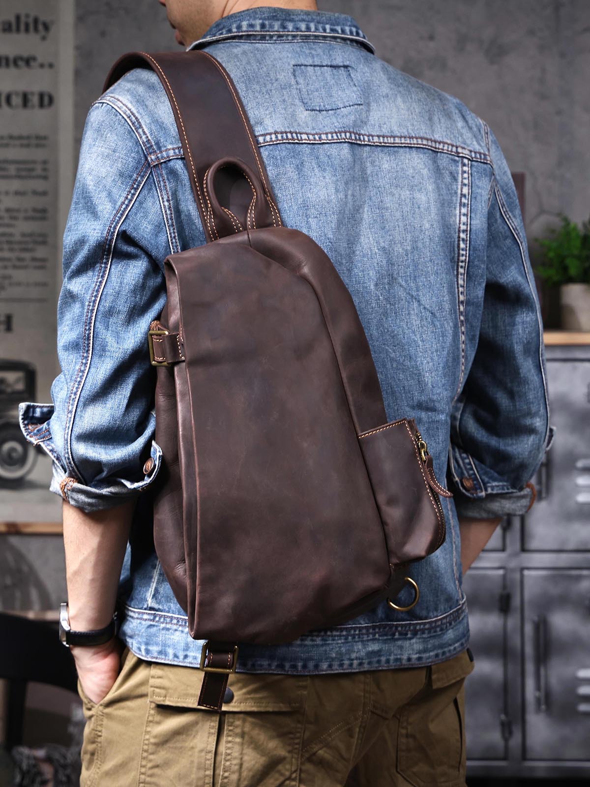 Sac de poitrine Vintage en cui - Travel Organizer Men avis et prix